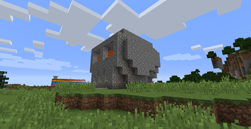 Side view of the skull with lava eyes in Minecraft