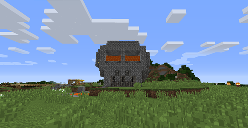 Frontal view of the skull with lava eyes in Minecraft
