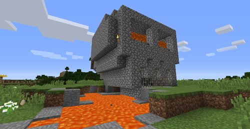 Side view of the skull with lava eyes in Minecraft
