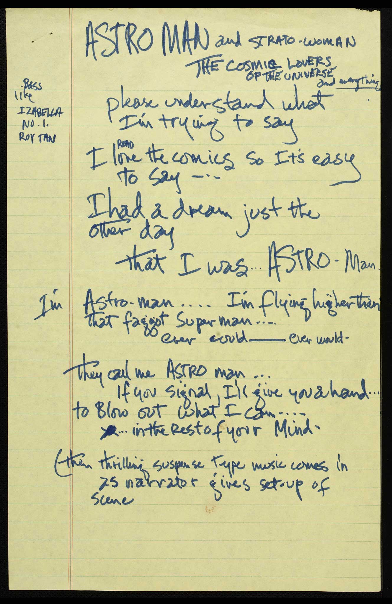 Lyrics for "Astro Man," handwritten by Jimi Hendrix. MoPOP Permanent Collection