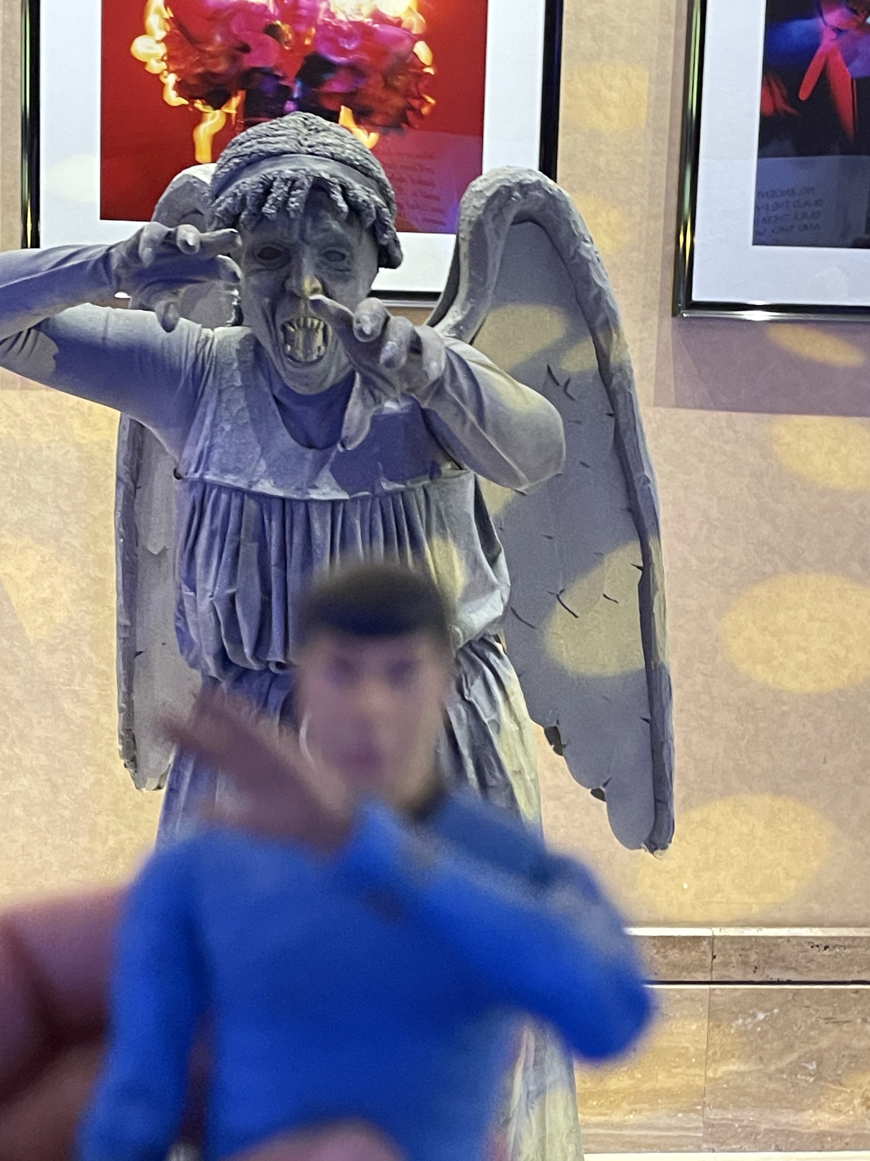 Spock Action Figure running away from Weeping Angel Cosplay
