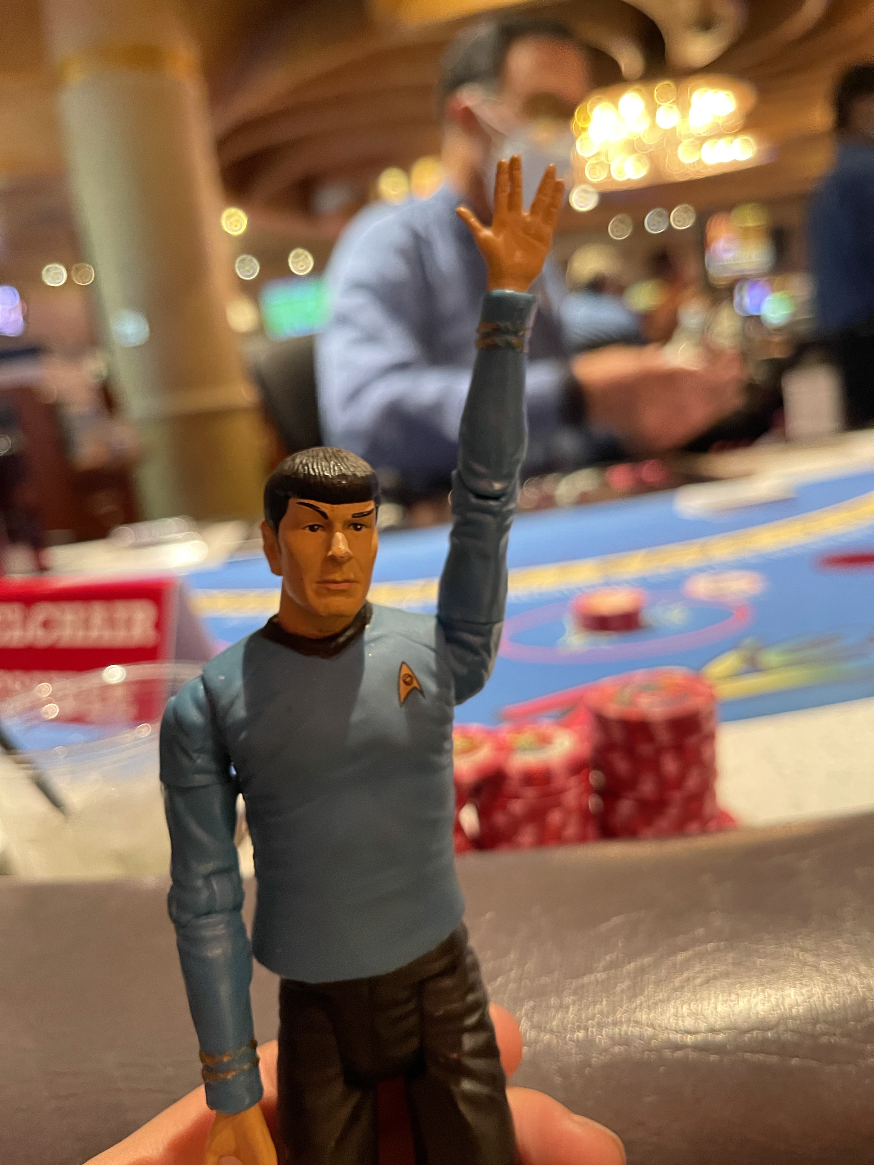 Spock Action Figure at Rio Casino Blackjack Table in Vegas for Trek Convention